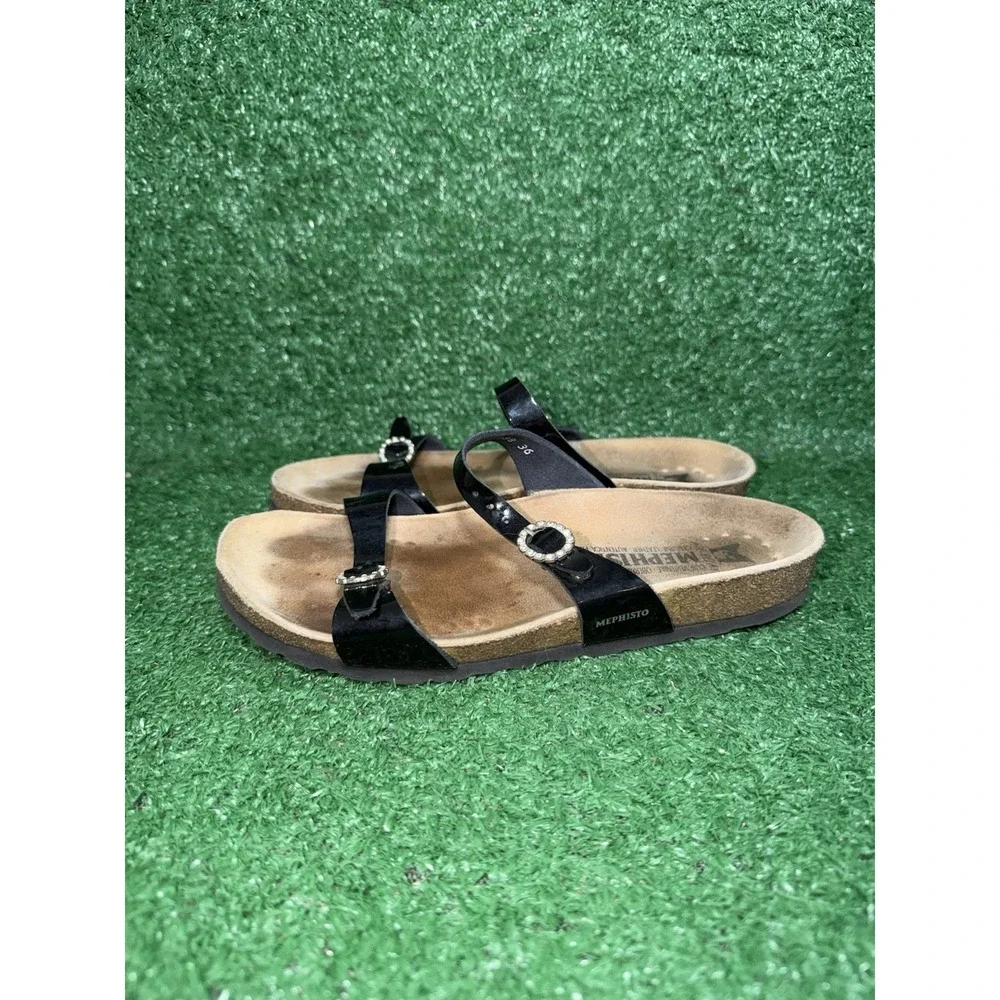 Mephisto Womens Size 6 Sandal Black Patent Norie Slides Crystal Rhinestone EU 36